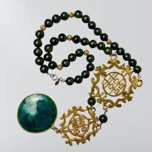 Vintage 60s Cadoro Jade Green Bakelite Beaded Goldtone Necklace